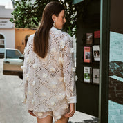Cutout embroidered 3D flower loose shorts