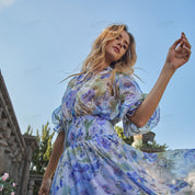 Chiffon base floral printed gathered A-line midi skirt