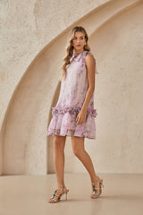 Blush Pink Romantic Rose Print Chiffon Blouse with Balloon Sleeves