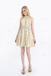 Yellow Floral Cotton Halter Collar Dress