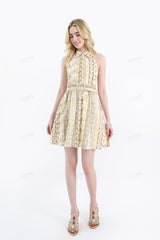 Yellow Floral Cotton Halter Collar Dress