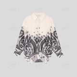 Pale Beige Sheer Shirt with Brown Ethnic Pattern