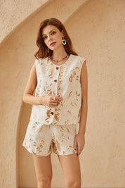 Cream Linen-Blend Sequin Shorts