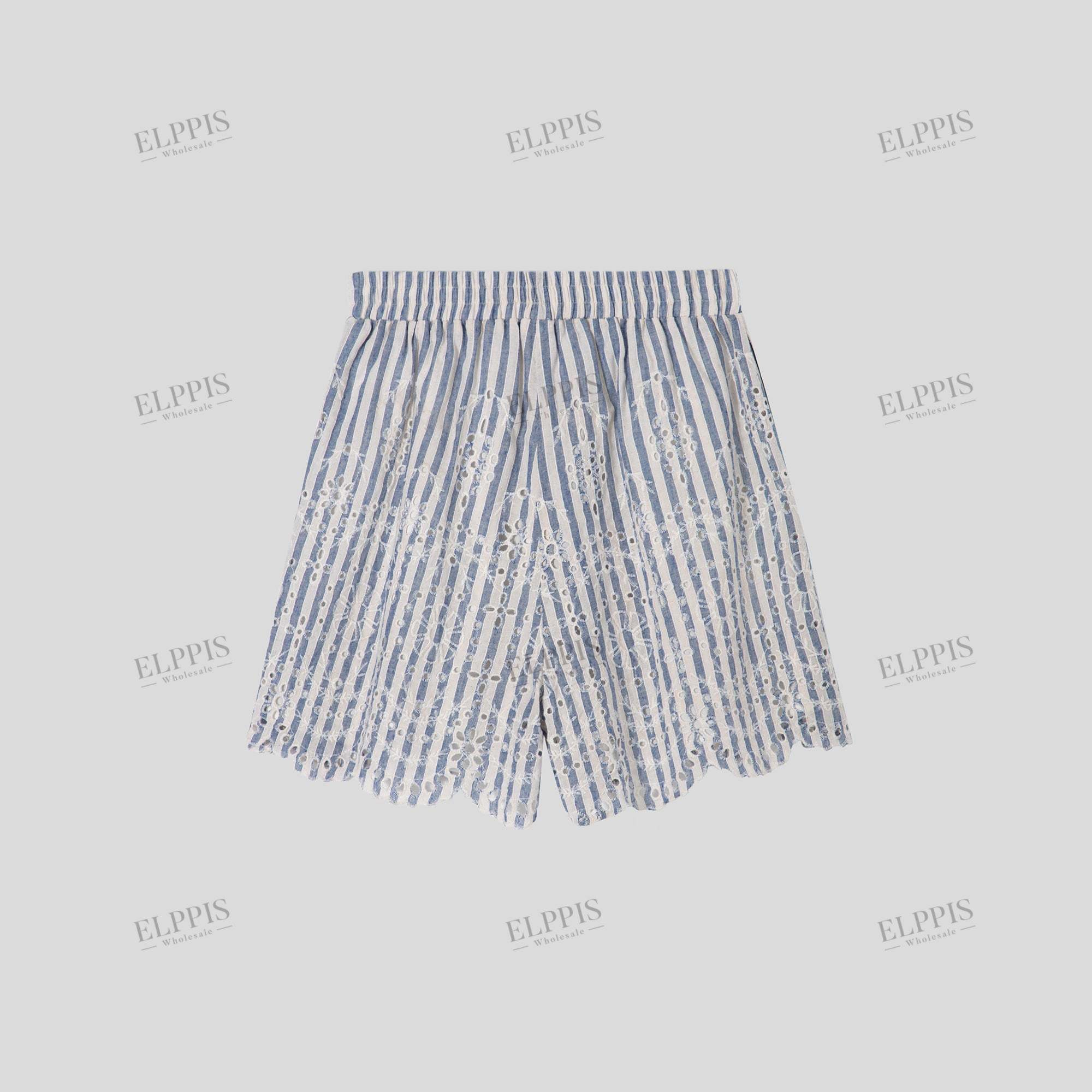Striped cotton embroidered A-line shorts