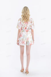 High Waist Belted Floral Print Shorts