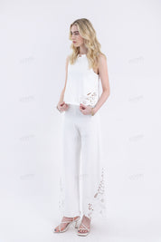 White Sleeveless Top with Cutout Embroidery Detail