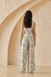 Floral Print Linen Wide-Leg Pants
