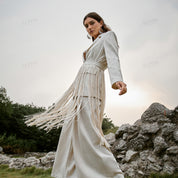 Minimalist cotton-linen wide-leg trousers