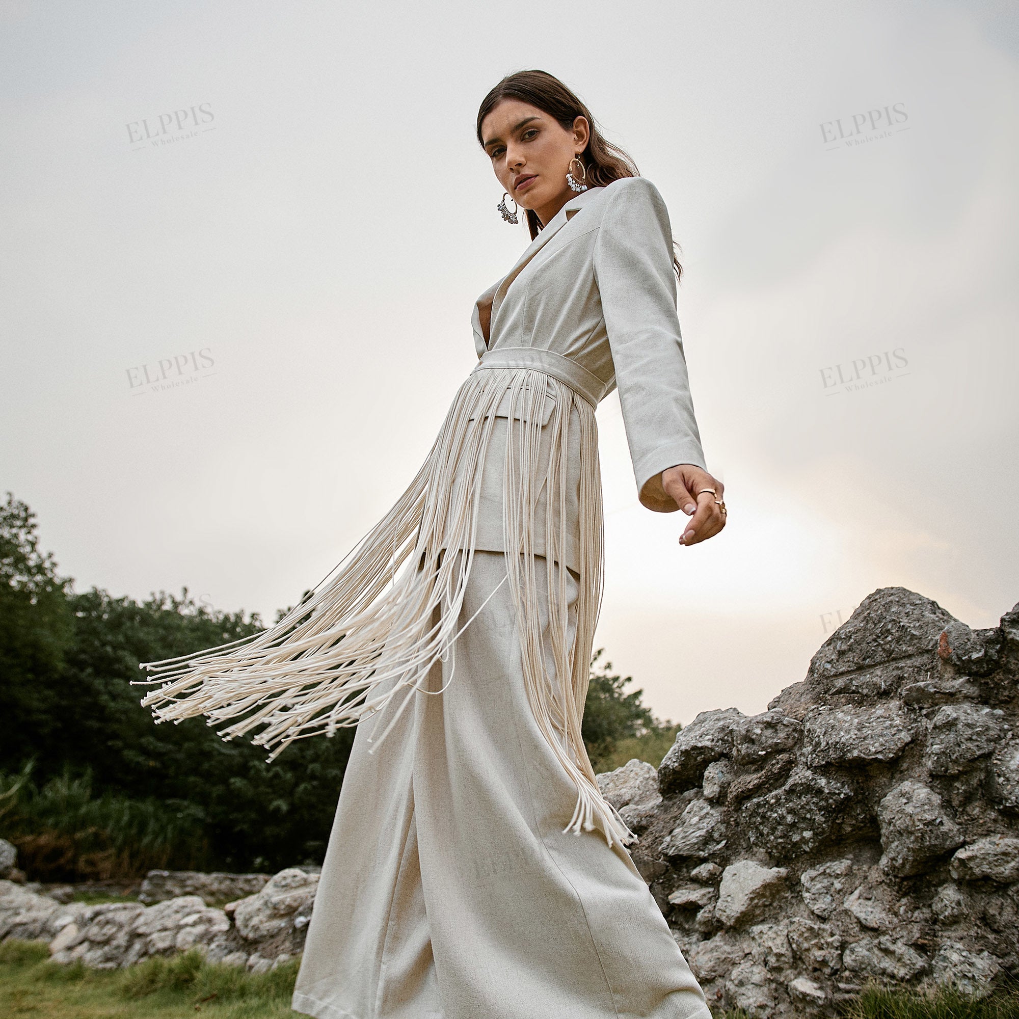 Minimalist cotton-linen wide-leg trousers