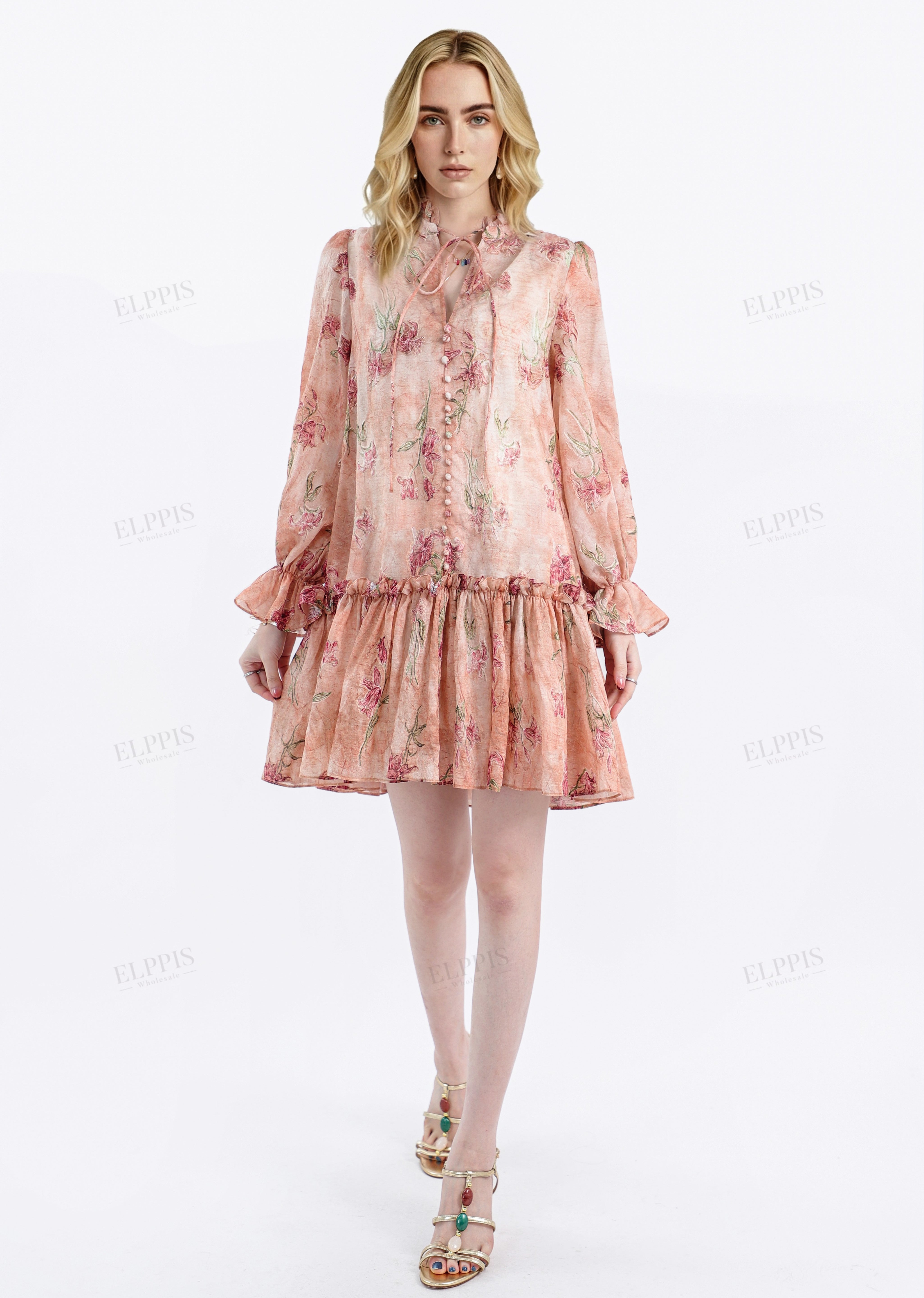 Button-Front Belted Tencel-Cotton Floral Dress