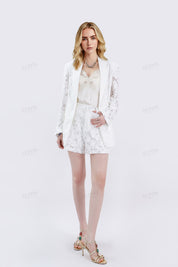 White Floral Lace Long-Sleeve Blazer
