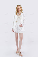 White Floral Lace Long-Sleeve Blazer
