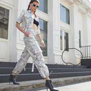 Silver-embellished fabric utility shirt