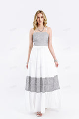 White Cami Maxi Dress with Black Geometric Pattern