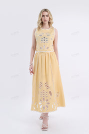Yellow Sleeveless Cropped Top with Leaf Cutouts