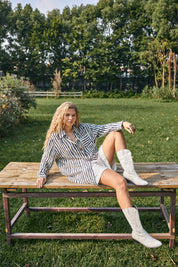 Ivory & Navy Striped Oversized Linen Shirt