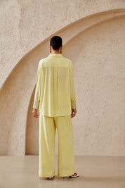 Pale Yellow Linen-Blend Wide-Leg Cropped Pants