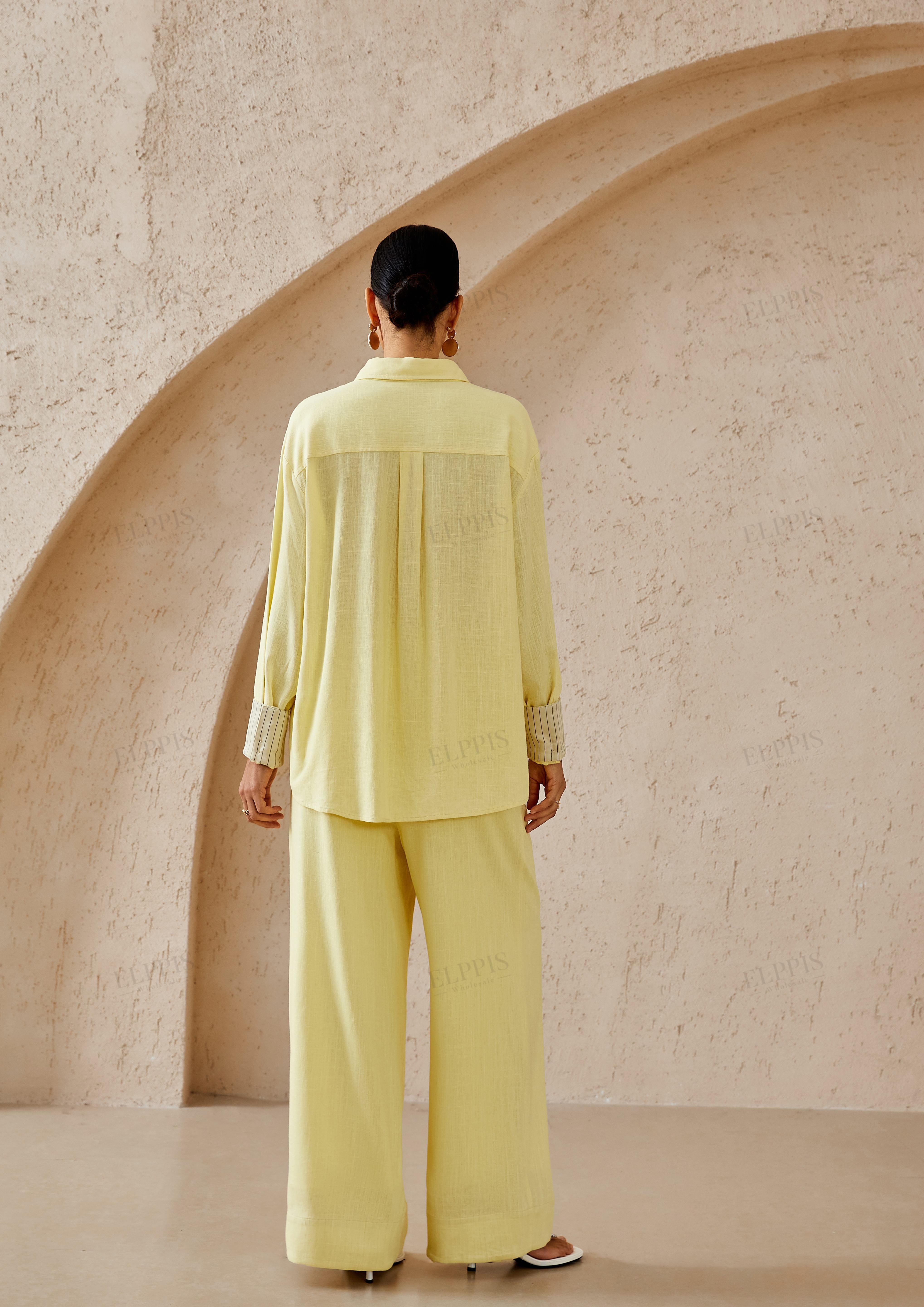 Pale Yellow Linen-Blend Wide-Leg Cropped Pants
