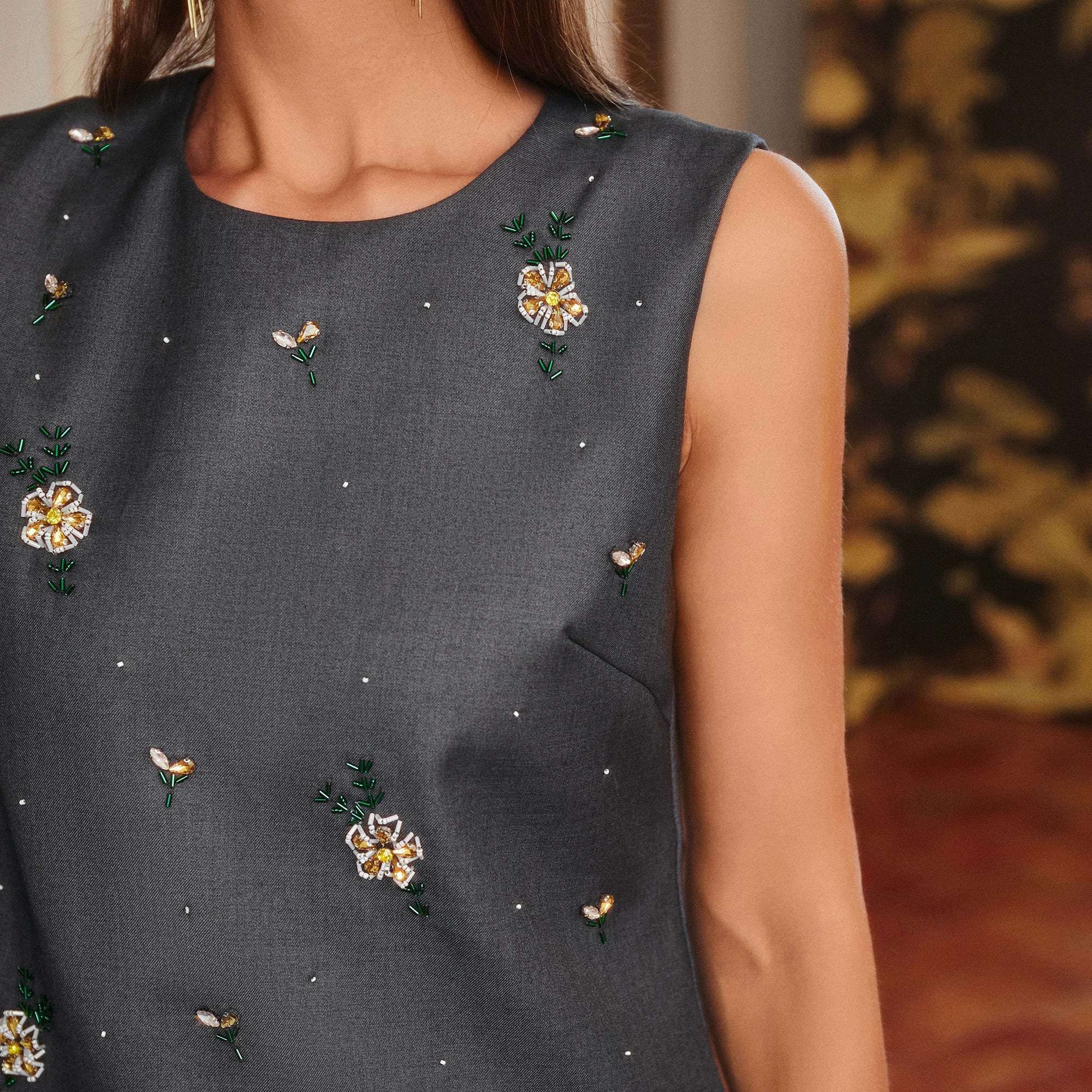 TR blended heavy-duty handmade floral beaded A-line sleeveless dress