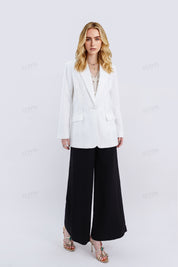 White Tailored Blazer with Beaded Floral Embroidery
