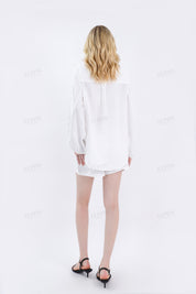 White Linen Embroidered Shorts