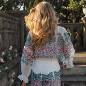 Linen-like placement floral straight shorts