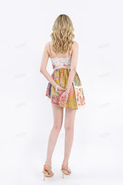 Floral Print Asymmetrical Cami Mini Dress with Lace Trim