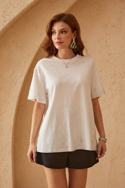 White Oversized T-Shirt with Gradient Rhinestone Dot Embellishments