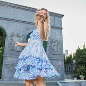 Country floral print strapless cropped dress