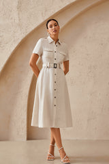 Beige Linen-Blend Shirt Dress with Belt