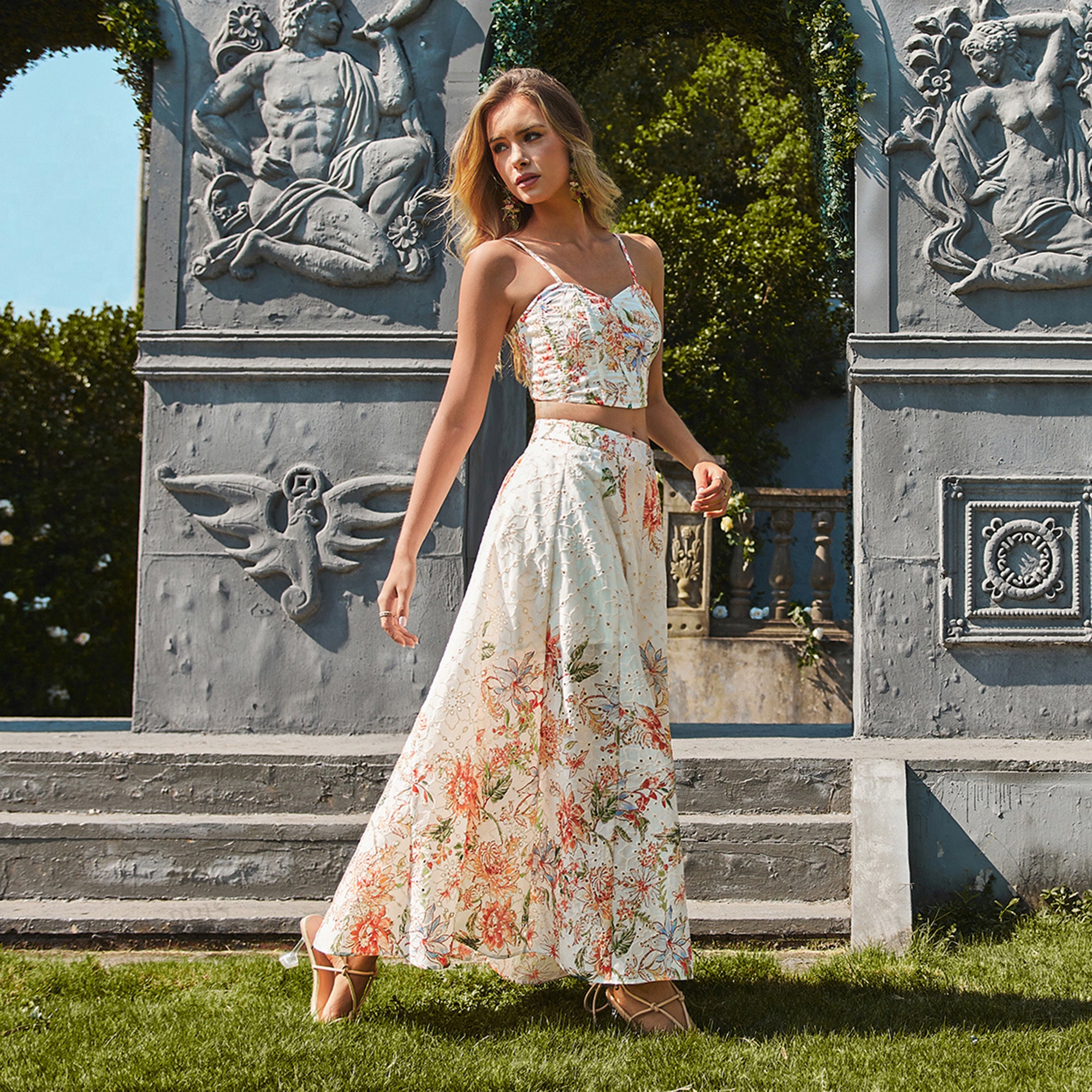 Lace hollow-out embroidered printed skirt