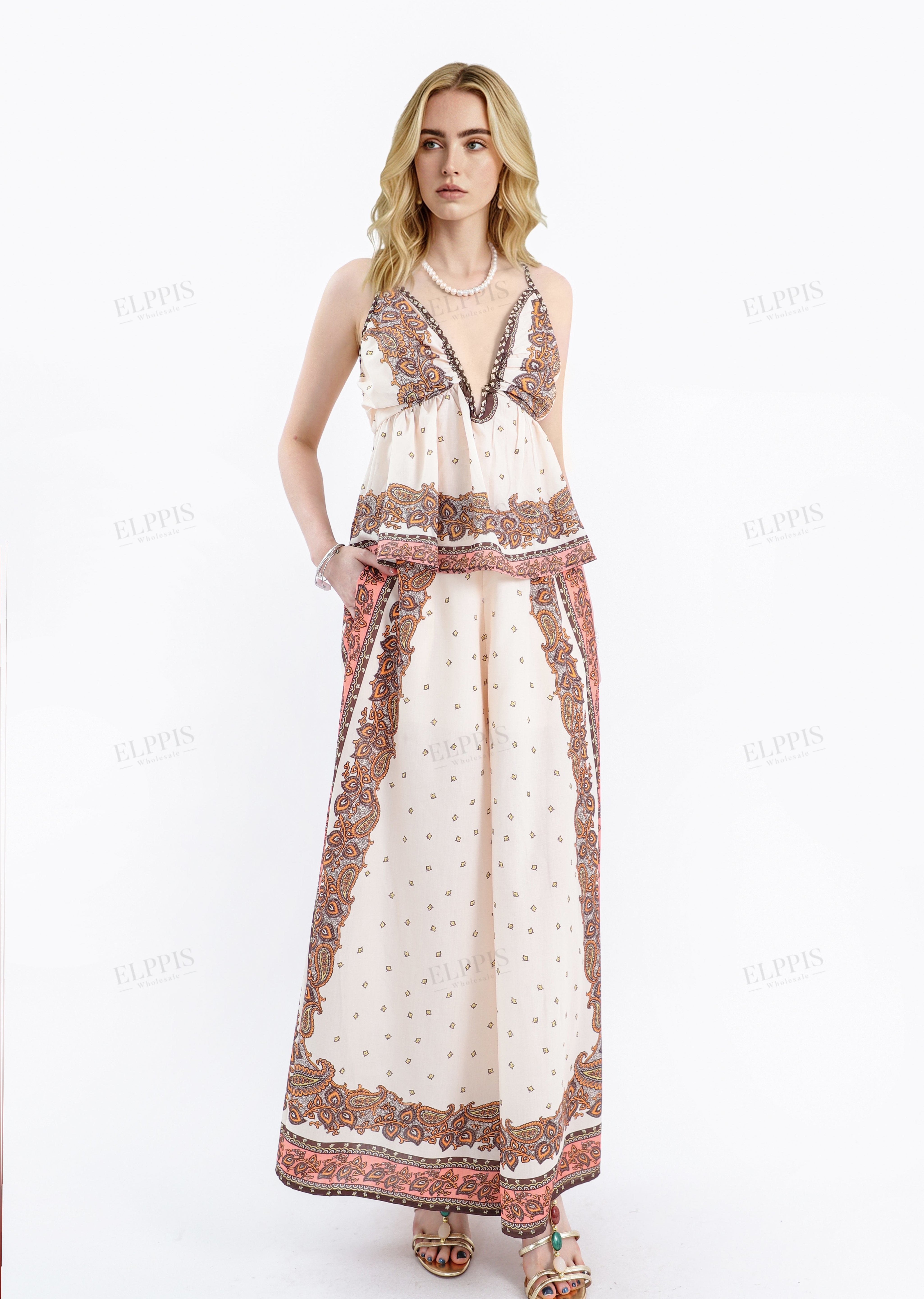 Paisley Print Spaghetti Strap Peplum Camisole