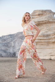 Floral Cutout Lace Wide-Leg Pants
