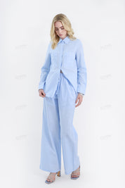Light Blue Linen-Cotton Long-Sleeve Button-Down Shirt