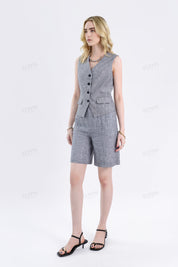 Grey Linen Tailored Shorts