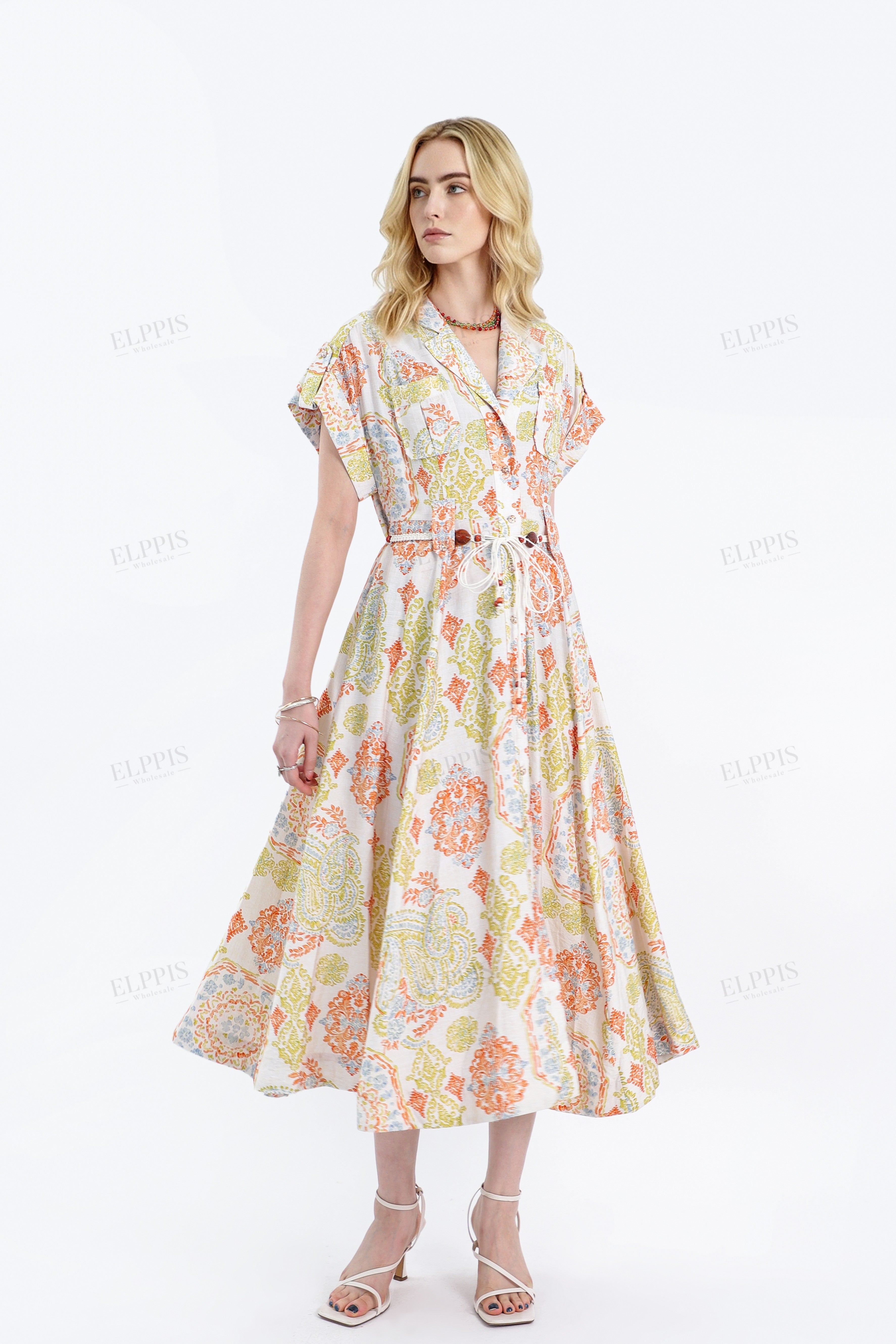 Paisley Print Rayon Midi Shirt Dress