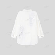 Cut-out cotton embroidered H-line long sleeve shirt