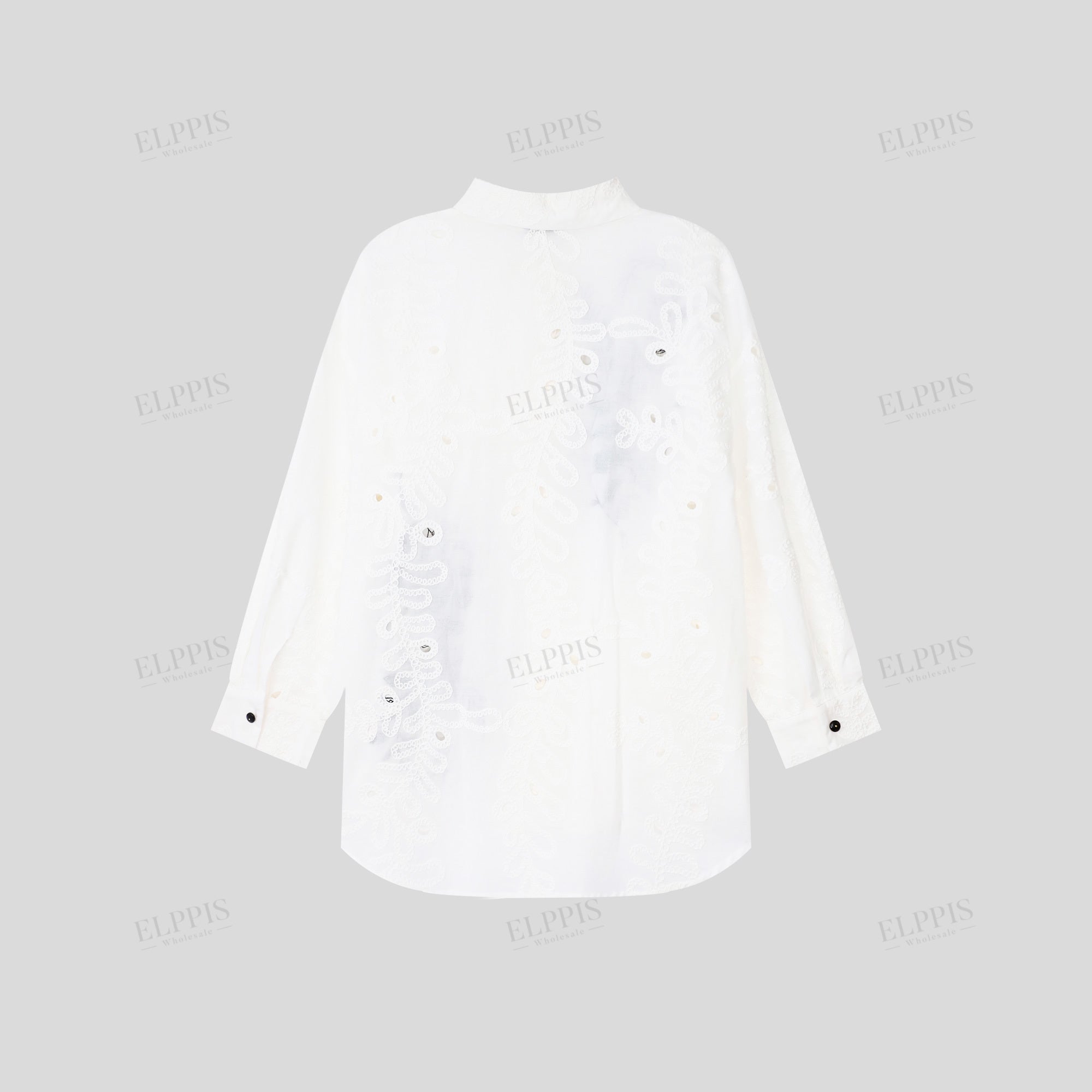Cut-out cotton embroidered H-line long sleeve shirt