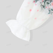Chiffon positioned floral H-line long sleeve woven top