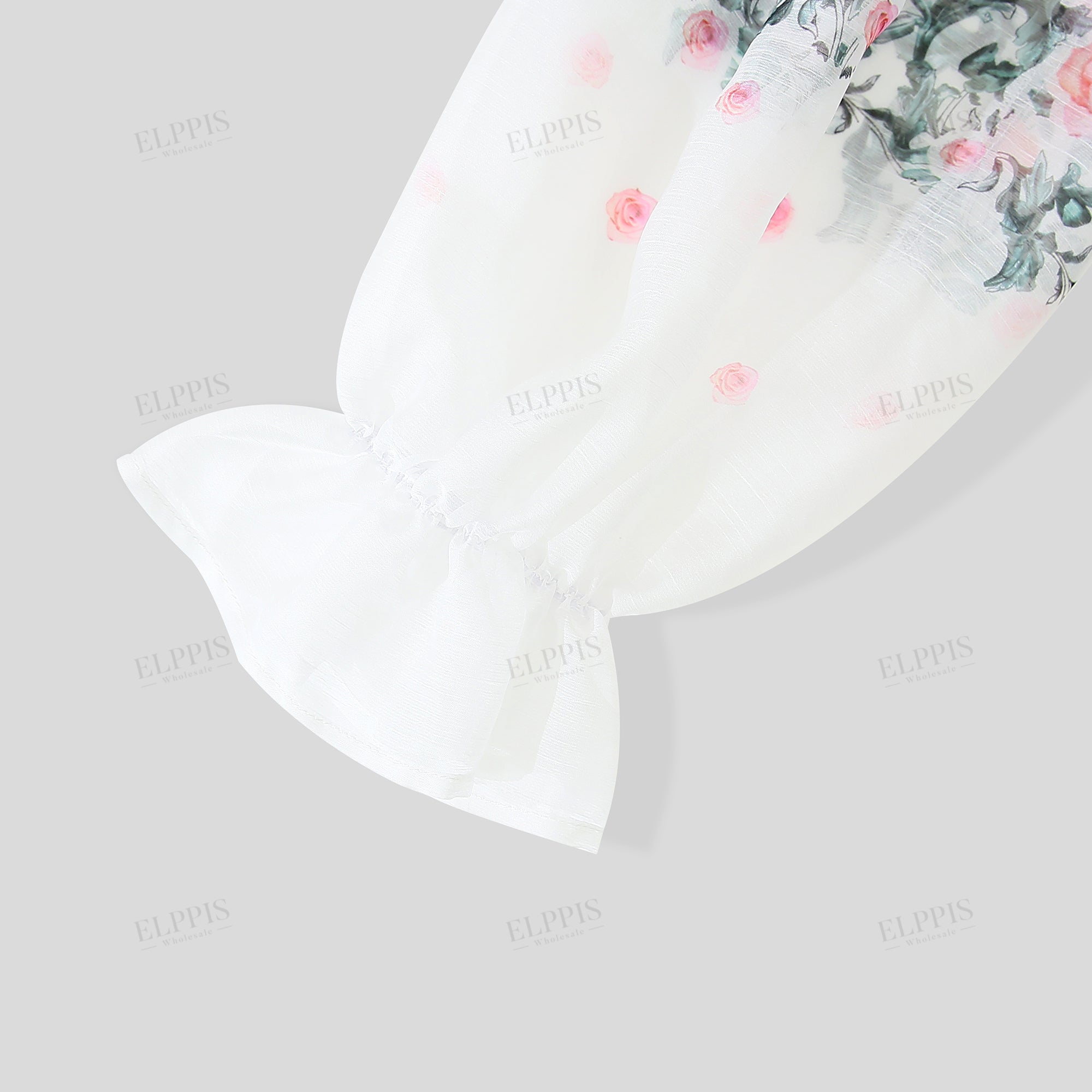 Chiffon positioned floral H-line long sleeve woven top
