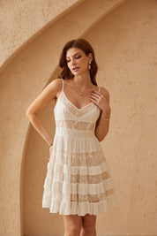 White Lace Tiered Cami Mini Dress