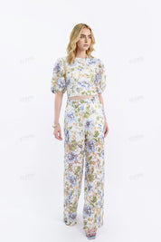 Wide-Leg Lace Floral Pants