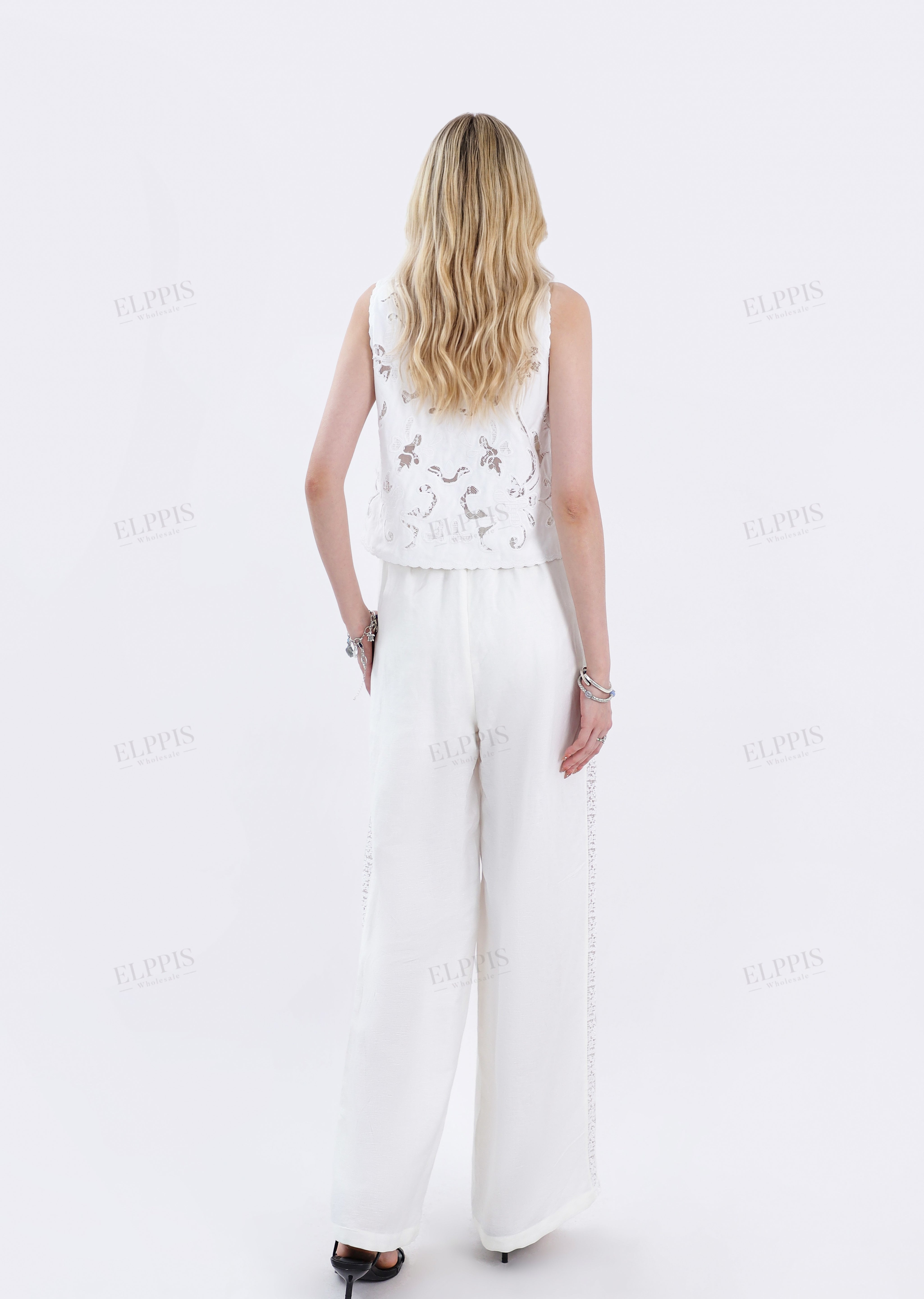 White Sleeveless Tank with 3D Floral Shoulder Embellishment
