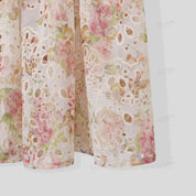 100% cotton lace embroidered printed midi U-neck lantern sleeve A-line dress