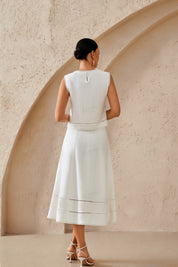 White Linen Embroidered Maxi Skirt
