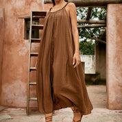 Vacation style 3D bead decorated pleated spaghetti strap maxi dress