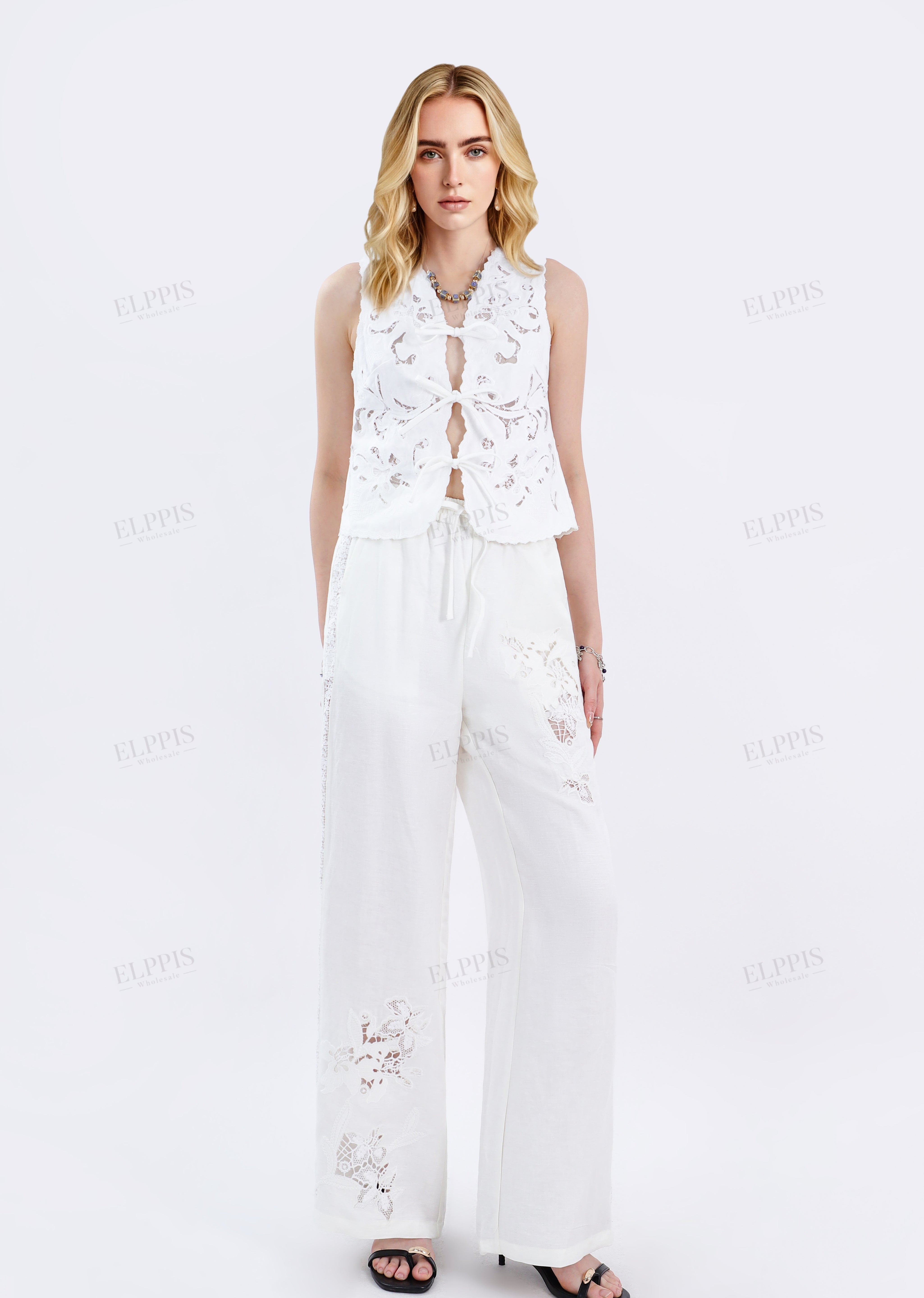 White Sleeveless Tank with 3D Floral Shoulder Embellishment