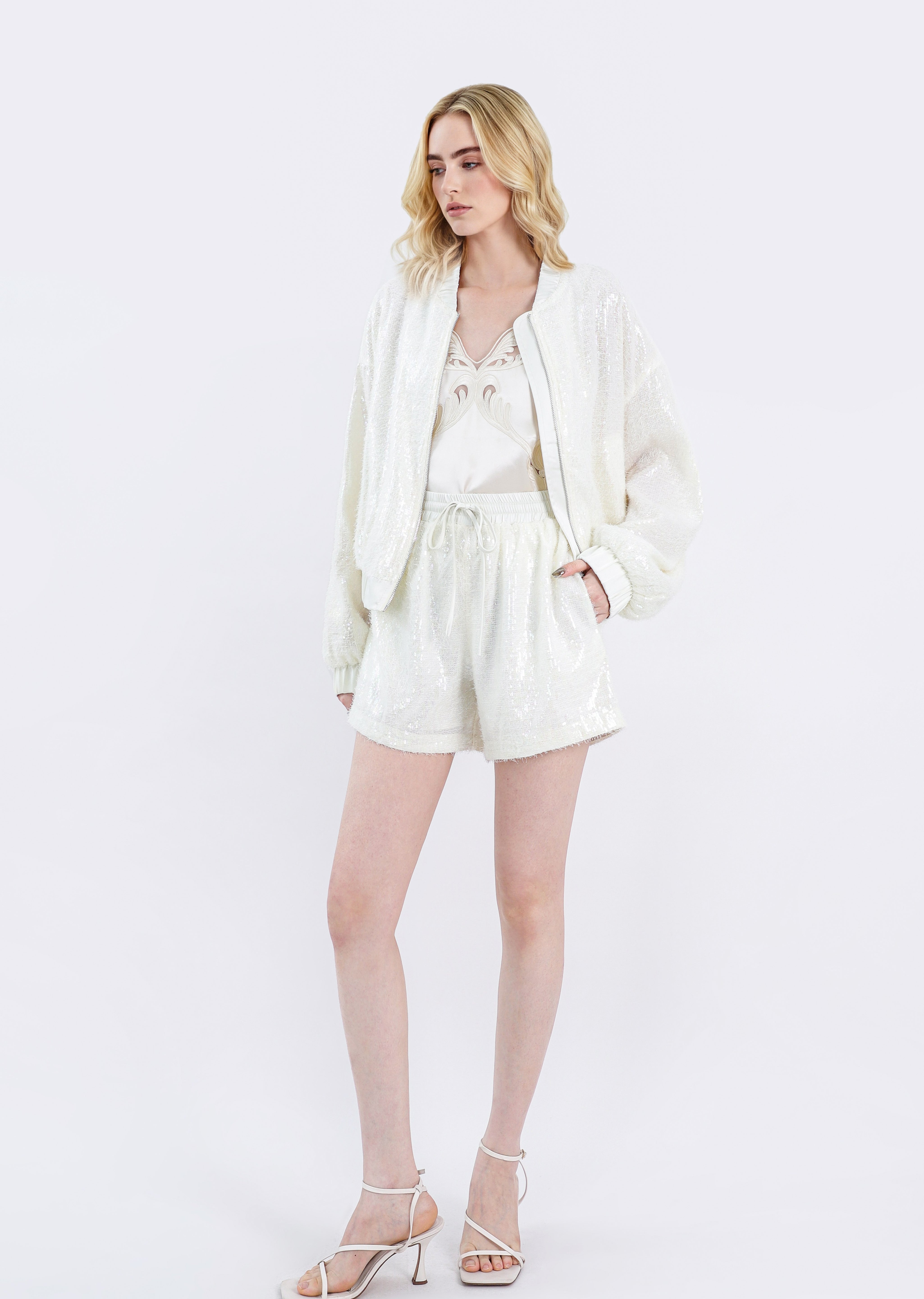 Iridescent Sequin Bomber Jacket