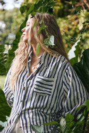Ivory & Navy Striped Oversized Linen Shirt