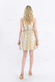 Yellow Floral Cotton Halter Collar Dress
